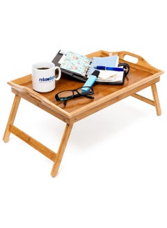 Buy Natural Beech Wood Folding Serving Tray, HxWxD: ca 25 x 52 x 33 cm, for Breakfast In Bed, with Handles and Foldable Legs, Natural Brown. in Egypt
