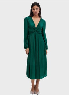 Buy V-Neck Pleated Dress in UAE