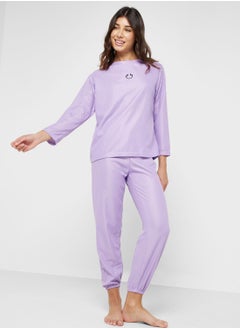 Buy Ribbed Long Sleeves Top & Pyjama Set in UAE