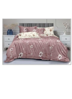 Buy 6-Pieces Glace Cotton Printed Fancy Comforters Set Fixed duvet, fitted bedsheets and pillowcase King Size F34 in UAE