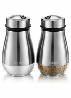 Buy 2Pcs Salt and Pepper Shakers Set, SYOSI Salt Shaker with Adjustable Pour Holes, 304 Stainless Steel and Glass Spice Dispenser Refillable, Perfect for Black Pepper, Sea Salts in UAE