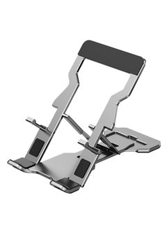 Buy Foldable Aluminum Alloy Table Phone Stand Phone Holder Bracket Ultra-thin & Angle Adjustable Cradle Dock Mount For IPads Smart Phone Silver in UAE