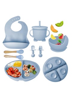 Buy Baby Feeding Set 8 Piece, Baby Led Weaning Utensils Set Includes Suction Bowl and Plate, Baby Spoon and Fork, Sippy Cup with Straw and Lid, Baby Feeding Supplies in Saudi Arabia