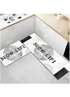 اشتري 2 PCS Set Large Kitchen Mats With Crystal Velvet Material Absorbant Thick Non-Slip Washable Area Rugs For Kitchen Floor Indoor Outdoor Entry Carpet With Beautiful Design (50×80CM And 50×160CM) في الامارات