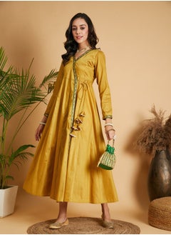 Buy Embroidered Trim Angrakha Anarkali Midi Dress with Slip in Saudi Arabia