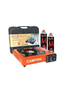 Buy Camping Stove with Box and 2-Pieces Butane Gas Cartridge Red in UAE