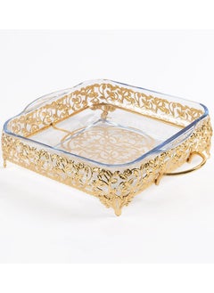 Buy Roza Small Square Tray, Gold - 35x24 cm in UAE