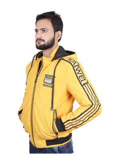 Buy Men's Casual Contrast Hooded And Side Pockets Detail Puffer Vest Jacket yellow   Double-Sided Windproof Jacket With Hood in UAE
