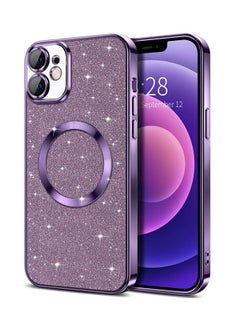 Buy iPhone 12 Case Glitter, Clear Magnetic Phone Cases with Camera Lens Protector [Compatible with MagSafe] Bling Sparkle Plating Soft TPU Slim Shockproof Protective Cover Women Girls in UAE