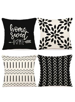 اشتري Pillow Covers Modern Sofa Throw Pillow Cover, Decorative Outdoor Linen Fabric Pillow Case for Couch Bed Car 45x45cm (Black, 18x18, Set of 4) في السعودية