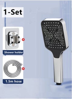 Buy 1-Set Bath Pressure Shower Head Set Handheld Shower Head with Hose and Shower Holder Silver/Black 10.8x28 cm in UAE