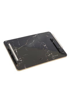 Buy Serving tray - black x gold marble color - stainless steel handle in Saudi Arabia