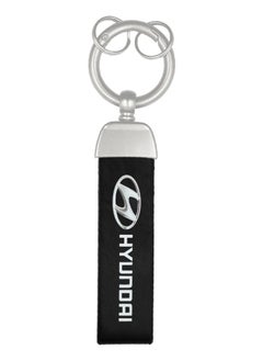 Buy Premium Stylish Leather Strap Car Keychain with Retractable Metal Clip and Metal Ring - Black - HYUNDAI in Saudi Arabia