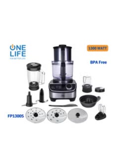 Buy Food Processer 1300 W Bowl 3 Liter BPA Blender 1.5 Liter with Mill FP1300S Stainless black in Egypt