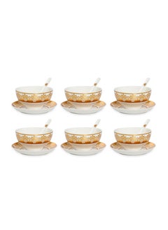 اشتري Nadia Soup Bowl With Saucer/Spoon Set Of 6 Gold/White في الامارات