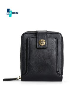 Buy Men's European and American Style Fashion PU Leather Wallet, Retro Multi-functional Short Zipper Buckle Card Holder Coin Purse for College Students and Teenagers in UAE