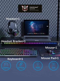 Buy 5 In 1 Combo Set LED RGB Gaming Keyboard Set With Mouse, Headset, Headset Stand, Mouse Pad Set Suitable For Computer Games And Office Black in Saudi Arabia