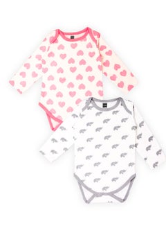 Buy Kidbea Organic cotton baby Pack of 2 onesies Unisex | Elephant - Grey and Heart - Pink in UAE