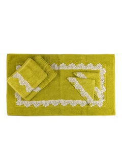 Buy Light Green 5 Pc Towel Set With Italian  Lace 1Mat 70X50 For The Floor +2 Face 30X30+1 Hand 40X80+1 Bath 60X130 Soft  Excellentabsorbing  Made In Italy Its Good As A Gift As Well in UAE