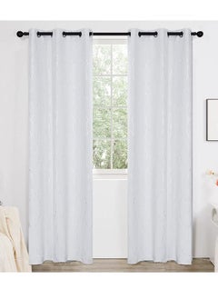 اشتري 2-Piece Wave Dot and Line Pattern Thermal Insulated Blackout Curtains Greyish White 100x250cm في الامارات