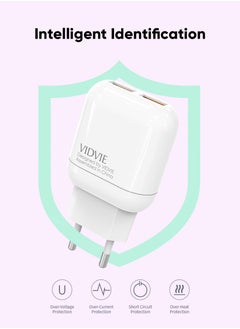 اشتري High Performance Wall Charger Vidvie PLE219 - Type-C 2.4A Dual USB - Fast Charging - White في مصر