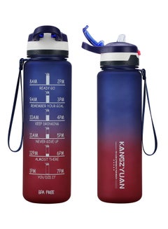 Buy Straw Sports Water Bottle With Time Marker for Fitness Gym Camping Outdoor Sports Protein Shaker Outdoor Travel Portable Leakproof Drinkware Drink Bottle BPA Free 1000mL Blue Red in UAE