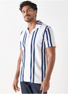 Buy Iconic Striped Camp Collar Shirt with Short Sleeves in Saudi Arabia