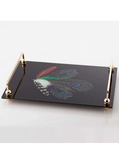 Buy glass serving tray with golden metal hand 38 cm in Saudi Arabia