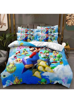 اشتري 3-Pieces Mario Movie Theme Bed Sheet Set Polyester Soft Quilt Cover With 1 Quilt Cover 1 and 2 Pillowcases في السعودية