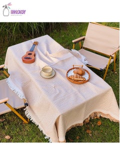 Buy Tablecloth, Terylene Cotton With Tassel End Table Dustproof Cover, Picnic Blanket, Khaki in Saudi Arabia