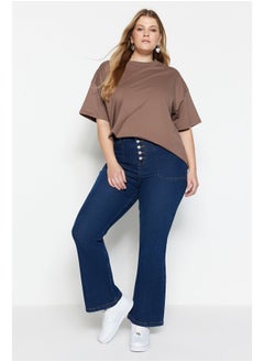 Buy Dark Blue Buttoned Spanish Leg Jeans TBBAW23CJ00033 in Egypt