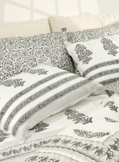 Buy 6 pcs Reversible Design 100% Organic Cotton Quilt Set Floral Hand Print Grey Color Super King Size in UAE