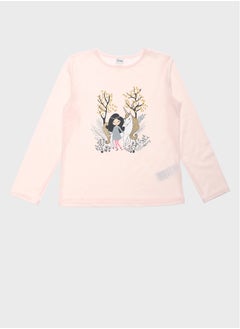 Buy Crew Neck Printed Long Sleeve Girl T-shirt in Egypt