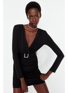 اشتري Black Knitted Evening Dress With Belt Detailed TPRAW23EL00160 في مصر