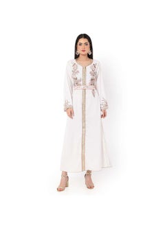 اشتري EXCLUSIVE HEAVY STONE AND LACE EMBROIDERED WHITE COLOUR LONG ARABIC KAFTAN JALABIYA DRESS في السعودية