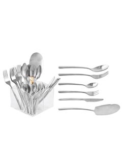 Buy LIFE SMILE Cutlery Set, 18/10 Pure Stainless Steel Flatware Set with Stand, Rust Proof & Fade Proof Dinnerware Set (MATTE SILVER, 63 Pieces) in UAE