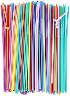 Buy Pack of 100 Colourful Drinking Straws - Long and Flexible - Disposable - Ideal For Parties, Bars, Drinks, Smoothies - Useful For Arts And Crafts, One Size in Egypt