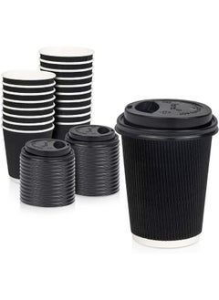 Buy Disposable Ripple Coffee Cup 12 Oz With Lid Suitable For Home, Office, Restaurants Use Pack of 50 Pieces in UAE