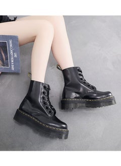 Buy Thick Sole 6 Hole British Style Women's Short Boots Black in Saudi Arabia