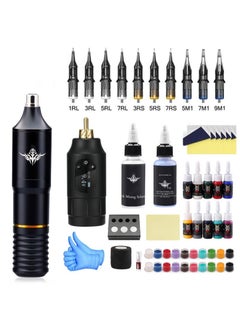 Buy Wireless Rotating Tattoo Pen Kit, Wireless Power RCA Display Portable Rechargeable, 10 Cartridges Needle 10 Color Pigment 30ml Tattoo Transfer Gel 30ml Pigment Diluent,Professional Tattoo Kit in Saudi Arabia