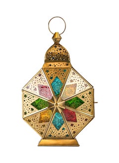 Buy HilalFul Cairo Charm Brass Antique Multicolored Glass Decorative Candle Holder Lantern | For Home Decor in Eid, Ramadan, Wedding | Living Room, Bedroom, Indoor, Outdoor Decoration | Moroccan in UAE