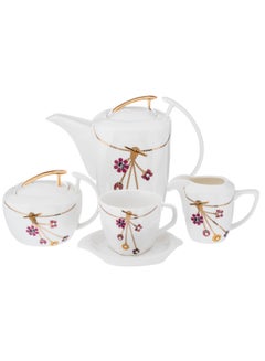 Buy 15 Piece White Porcelain Tea Set With Necklace Decoration in Saudi Arabia