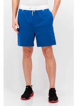 اشتري Men Drawstring Solid Basic Short, Blue/White في الامارات