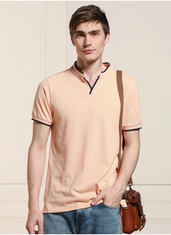 اشتري Regular Fit Peach Cotton-Poly T-Shirt Polo Neck في الامارات