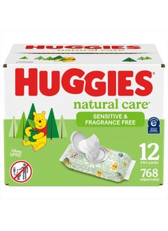 Buy Huggies Natural Care Sensitive Baby Wipes, Unscented, Hypoallergenic, 99% Purified Water, 12 Flip-Top Packs (768 Wipes Total), Packaging May Vary in UAE