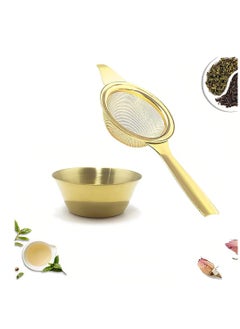 اشتري Tea Strainer for Loose Tea, Stainless Steel Tea Filter with Drip Bowl, Stainless Steel Extra Fine Mesh Tea Strainer for Loose Leaf, Leaf Filter Kitchen Tool With Long Handle and Stand, Gold في السعودية