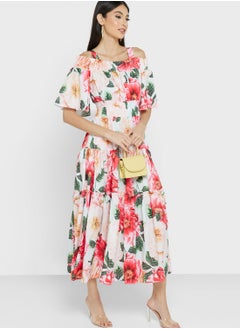 Buy Cold Shoulder Printed Dress in UAE