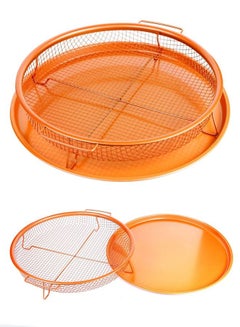 Buy 2 Piece Set Round Oven Air Fryer Crisper Tray Pizza & Baking Pan Durable Non Stick Scratch Proof Safe Basket Grill Mesh Dish Copper Coated in UAE