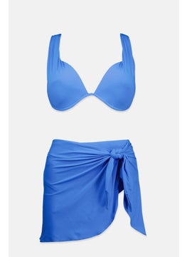 Buy Women 2 Pieces Padded Underwired Top And Bikini Bottom Set, Blue in UAE