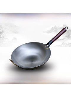 اشتري Non-Stick Uncoated Stir Fry Pan 38cm [round bottom] 1.5 thick wooden handle iron pot في السعودية